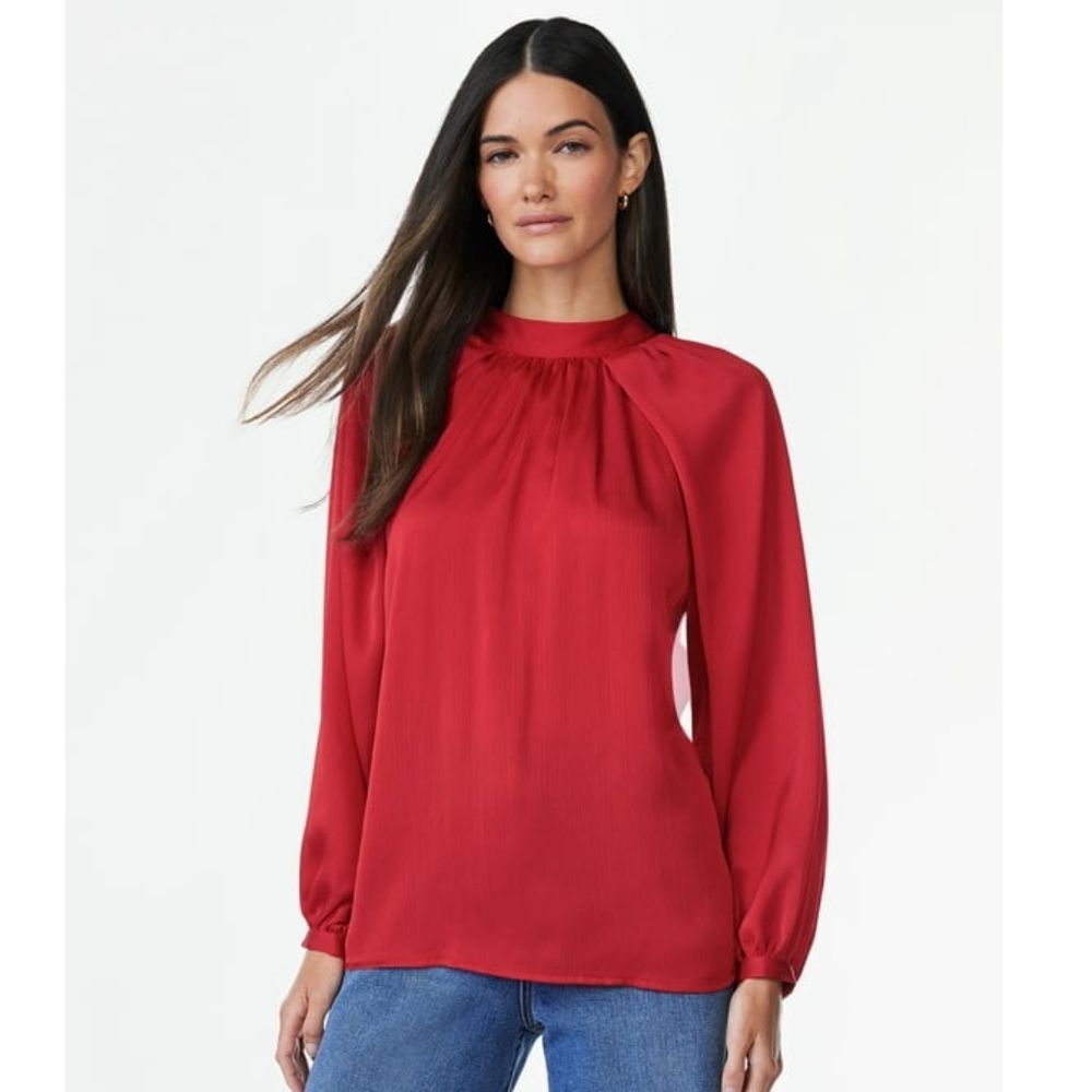 Scoop Women's NWT Red Satin Back Tie Neck Wide Sleeve Blouse Size XL (16-18)